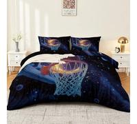 Générique Microfibre Housse de Couette 140 x 200 cm, Noir Réversible Parure de Lit avec Sports Galaxies Basketball Panier Imprimée - Housse de Couette avec Fermeture Éclair pour Adulte et Fille