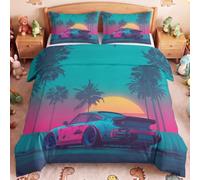 Générique Microfibre Rose néon Turquoise Housse de Couette Vaporwave Motif
