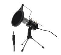Générique Microphone à Condensateur en Abs pour Téléphone et Ordinateur Portable Noir avec Support Réglable pour Karaoké et Enregistrement Vocal
