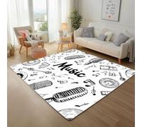 Générique Microphone Disque Musical Tapis pour Chambre 140x200cm Tapis Antidérapant Peinture Art Musique Doux au Toucher Décoration pour Salon, Cuisine, Lavable en Machine Descente de Lit