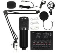 Générique Microphone Kit, Live Streaming Kit, Condenser Microphone with Shock Mount, Sound Card with Metal Base, Recording Equipment for Studio Singing Podcast Game Use, ABS Build, 1 Set