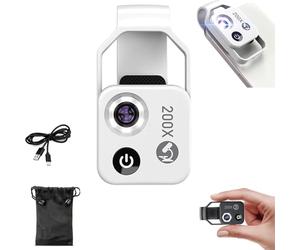 Générique Microscope pour Téléphone Portable, Zoom 200x, Prise De Vue Macro Haute Définition, Appareil Photo De Poche Portable, Compatible avec Les Smartphones (White)
