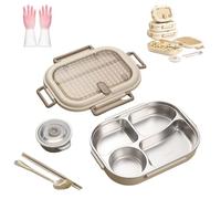 Générique Microwavable Stainless Steel Insulated Bento Box,Large capacity partition,Lunch Boxes with 3/4/5 Compartments With Soup Bowl,Spoon,Chopsticks (XL(2000ml-4partitions))