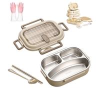 Générique Microwavable Stainless Steel Insulated Bento Box,Large capacity partition,Lunch Boxes with 3/4/5 Compartments With Soup Bowl,Spoon,Chopsticks (M(1000ml-3partitions))
