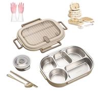 Générique Microwavable Stainless Steel Insulated Bento Box,Large capacity partition,Lunch Boxes with 3/4/5 Compartments With Soup Bowl,Spoon,Chopsticks (XL(2000ml-5partitions))