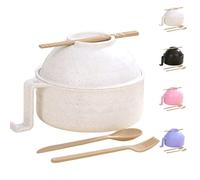 Générique Microwave Safe Ramen Bowl Set, Ramen Cooker Ramen Bowl Set, Chopsticks & Built-In Strainer, Portable Instant Noodle Cooker for Office, Dorm, Travel, and Camping Meals (White)