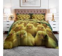 Générique Mignon Animal Poussin Couette Imprimée 200x200 cm, Réversible Couette Couverture pour 4 Saisons Respirante et Douce, Édredon avec 2 Taies d'oreiller, pour lit 2 Personnes, Jaune Moutarde