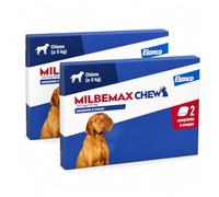 Générique Milbemax Chew Chiens 12,5 mg/125 MG - Lot de 2 Boîtes de 2 Comprimés à Croquer - pour Chiens dès 5 kg - Elanco