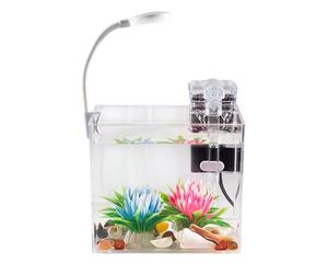 Générique Mini Aquarium,with Clip Lights Non-Slip Kit | Small Fish Tank Kit Betta Accessories,for Home Bedroom Living Room Apartment Beginner Adults Kids Fishkeeping Viewing
