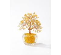 Générique Mini Arbre de Vie en Verre coloré - Figurine Porte-Bonheur Feng Shui avec Base Transparente - Arbre d'argent avec Branches en cuivre réglables pour décoration de Maison (Jaune)