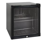 Générique Mini Armoire à Boissons 52L - Température 0/+10°C - Porte Battante avec Serrure - Étagère + Grille - Éclairage LED - Gaz R600a - Pieds Réglables - Couleur Noire - L445 x P500 x H503 mm