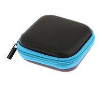 Générique Mini-boîte Carré PU Pochette Zippé Sac de Rangement pour Ecouteur/Casque/MP3/USB/Clé - Bleu
