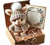 Générique Mini Bunny Hug Cadeau de Pâques mignon Mini lapin en peluche avec bonnet en tricot et pompon Dans une boîte Embrasse un lapin positif dans une boîte Bleu