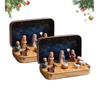 Générique Mini Christmas Nativity Set in a Tin Box, Christmas Resin Figure Scene Set, Pocket Little People and Jesus Figurines, for Desk, Shelf, Office Decor (2PCS)