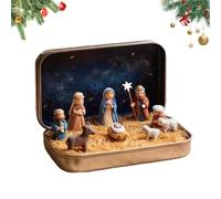 Générique Mini Christmas Nativity Set in a Tin Box, Christmas Resin Figure Scene Set, Pocket Little People and Jesus Figurines, for Desk, Shelf, Office Decor (1PCS)