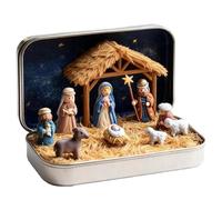 Générique Mini Christmas Nativity Set in a Tin Box, Handcrafted Pocket Size Nativity in a Tin, Cute Festive Design, Lightweight Portable, Suitable for Home Decor, Office Ornament (1PCS)