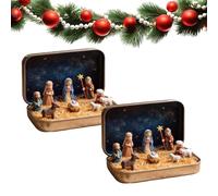 Générique Mini Christmas Nativity Set in Tin Box, Ortable Pocket Birth of Jesus Ornament, Carry The Story of Christmas with Jesus Figurines Resin Holy Family Sheep for Friends (2pcs)