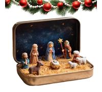 Générique Mini Christmas Nativity Set in Tin Box, Ortable Pocket Birth of Jesus Ornament, Carry The Story of Christmas with Jesus Figurines Resin Holy Family Sheep for Friends (1pcs)