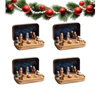 Générique Mini Christmas Nativity Set in Tin Box, Ortable Pocket Birth of Jesus Ornament, Carry The Story of Christmas with Jesus Figurines Resin Holy Family Sheep for Friends (4pcs)