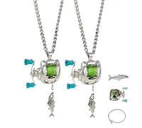 Générique Mini collier de moulinet de pêche, ensemble de bijoux de moulinet de pêche, pendentif de bras à bascule de moulinet, pendentif de moulinet et anneau de bras à bascule rotatif (2PCS)