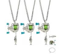 Générique Mini collier de moulinet de pêche, ensemble de bijoux de moulinet de pêche, pendentif de bras à bascule de moulinet, pendentif de moulinet et anneau de bras à bascule rotatif (3PCS)