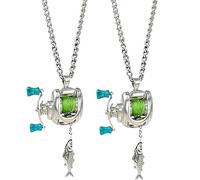 Générique Mini Collier Moulinet De Pêche, Collier Pivotant Avec Moulinet De Pêche De Précision Pour Pêcheurs, Pendentif Miniature Représentant Un Équipement, Détails Précis (2pcs)