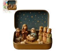 Générique Mini Crèche De Noël dans Boîte Métal,Ensemble De Crèche en Étain,Mini Décoration De Table 9.5x6 Cm Décor avec Figurines Sainte Famille,Jésus Et Moutons pour Maison De Noël (A)