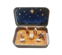 Générique Mini crèche de Noël dans Une boîte en Fer Blanc, crèche de Poche fabriquée à la Main, Figurines de Mouton et de Jésus de la Sainte en résine, Petit Ornement Religieux pour fête de Noël