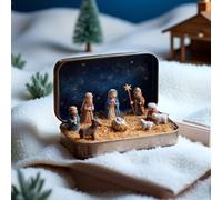 Générique Mini Crèche de Noël dans Une Boîte Métallique, Figurines 3D Sainte Famille et Enfant Jésus, Nouveauté 2025, Décoration de Noël Religieuse, Cadeau pour La Famille et Les Proches