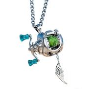 Générique Mini Fishing Reel Necklace with Rotating Handle & Moving Line Guide, Realistic Fishing Gear Pendant Keychain Gift for Men, Anglers, Fishing Lovers