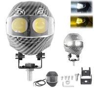 Générique Mini Helmet Fog Light, 2025 Helmet-Style Motorcycle Fog Light, Waterproof White Yellow Dual Color Auxiliary Driving LED, with Mounting Accessories, for Night Riding (Carbon fiber,1Pcs)