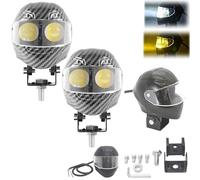 Générique Mini Helmet Fog Light, 2025 Helmet-Style Motorcycle Fog Light, Waterproof White Yellow Dual Color Auxiliary Driving LED, with Mounting Accessories, for Night Riding (Carbon fiber,2Pcs)