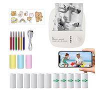 Générique Mini Imprimante de Stickers | Machine Thermique Portable sans Fil sans Encre,Machine À Créer des Autocollants avec 14 Rouleaux De Papier - pour Photo mémo Journal Voyage école Maison
