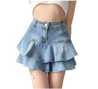 Générique Mini Jupe en Jean à Volants avec chaîne à la Taille Mini Jupe décontractée en Jean Jupe Courte plissée de Type A-Line Femme Mode