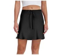 Générique Mini Jupe en Satin avec Cordon de Serrage pour Femme, Taille Haute, élégante, décontractée, évasée en Soie pour Femme
