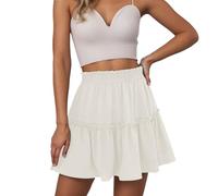 Générique Mini-Jupe Fluide à Volants pour Femme, Taille Haute, Coupe trapèze, Style bohème, décontractée, idéale pour Une fête de Mariage ou au Quotidien. (White, S)