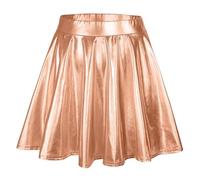 Générique Mini-Jupe Patineuse plissée, évasée, Brillante, Extensible et métallisée Métallisée Shiny Taille Haute, élégante A-Ligne Patineur Jupe Carnaval pour Femmes et Filles