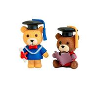 Générique Mini Ours de Cérémonie - 2 Pièces Figurine Animal avec Chapeau de Diplômé | Figurines Ours | pour Étudiants Classe Maternelle Lycée Université Fête Étagère Table de Chevet