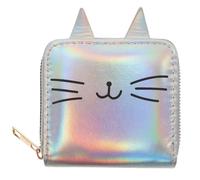 Générique Mini Portefeuille Porte-Monnaie Chat en PU Argenté Fermeture Éclair, Design Unique et Chic, pour Femme Jeune et Usage Quotidien
