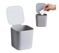 Générique Mini Poubelle avec Couvercle Basculant, Petite Corbeille de Bureau en Plastique, Blanc Mat, Cylindrique, 13x12x12cm, 12L, Usage Intérieur (Gris)