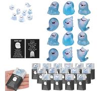 Générique Mini Resin Ghosts, Glow in The Dark Mini Ghosts with Box, 36 Light-Up Ghost Figurines in 6 Designs with 36 Thank You Cards and Box, for Halloween Home Decorate (12Pcs*Blue)