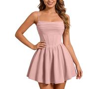 Générique Mini robe bustier femme avec bretelles fines, coupe ajustée évasée, style patineuse fluide, sexy tendance pour soirée, mini jupe, jupes femme