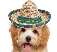 Générique Mini Sombrero Hat - 6.3 Inches Straw Pet Accessory | Wide Brim Adjustable Strap - Fun Festive Kids Dogs Cats Rabbits Party Costume Birthday Outdoor Wear Summer Decoration