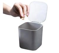 Générique Mini Trash Can For Desk - With Lid Garbage Storage, Tiny Waste Basket, Push Button Top Mechanism, Compact Desktop Debris Bucket, Organization, Small White Free Look Bedroom Bin