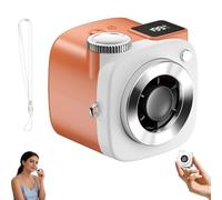 Générique Mini ventilateur portable en forme de caméra avec lanière, ventilateur portable à main ou à porter autour du cou,ventilateur compact et mignon rechargeable par USB avec écran LED (Orange)