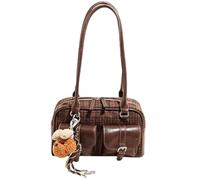 Générique Mini Vintage Tote Bag for Women, Elegant Stylish Multiple Pockets Underarm Purse, Simple Plaid Shoulder Bag with Pendant