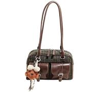 Générique Mini Vintage Tote Bag for Women, Elegant Stylish Multiple Pockets Underarm Purse, Simple Plaid Shoulder Bag with Pendant