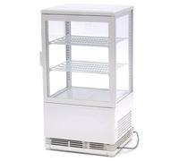 Générique Mini Vitrine Réfrigérée 58L - Blanc - 4 Faces Vitrées - Froid Ventilé 0 à +12°C - Éclairage LED - Compacte et Élégante