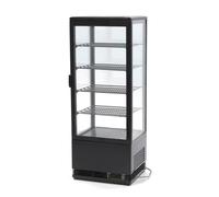Générique Mini Vitrine Réfrigérée 98L - 4 Faces Vitrées - Froid Ventilé - Température 0/+12°C - Éclairage LED - Disponible en Noir ou Blanc - Idéale pour Boissons, Pâtisseries et Snacks (Noir)