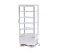 Générique Mini Vitrine Réfrigérée 98L - 4 Faces Vitrées - Froid Ventilé - Température 0/+12°C - Éclairage LED - Disponible en Noir ou Blanc - Idéale pour Boissons, Pâtisseries et Snacks (Blanc)